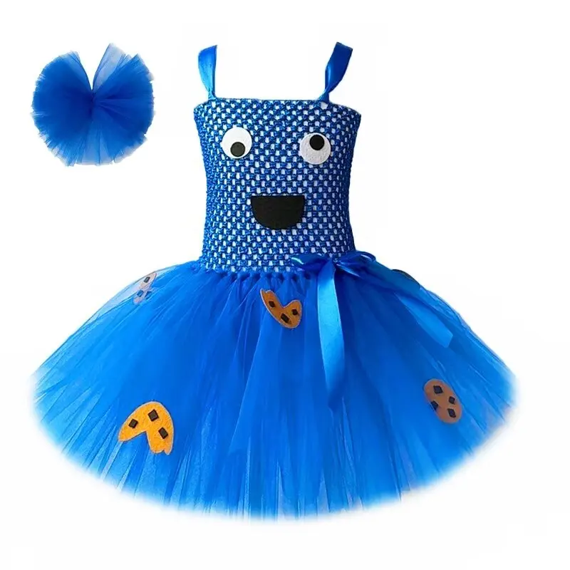 Cartoon Cookie Costumes for Girls Monster Tutu Dress for Kids Toddler Birthday Party Outfit Children Halloween Cosplay Clothes