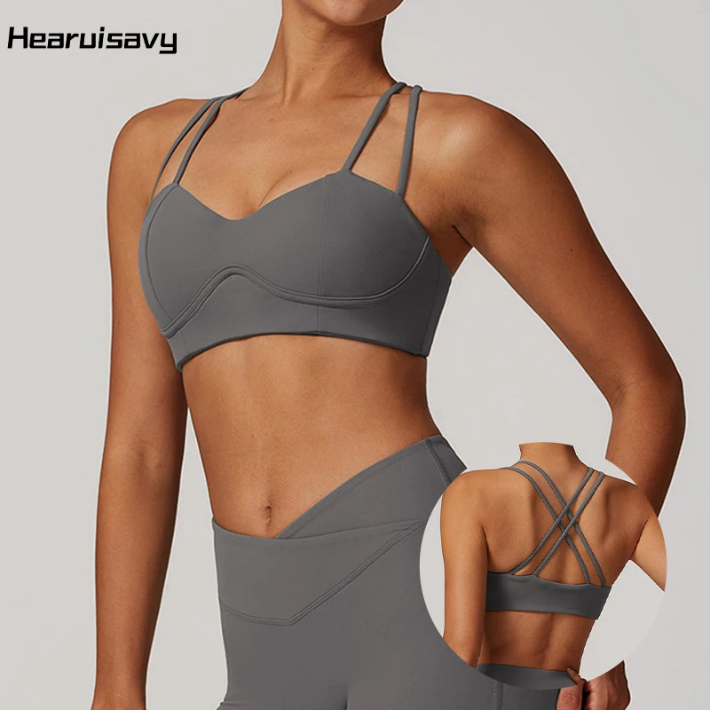 Hearuisavy reggiseno Yoga ad asciugatura rapida Cross Workout reggiseno Push up Fitness intimo palestra canotta donna Running sport Top donna