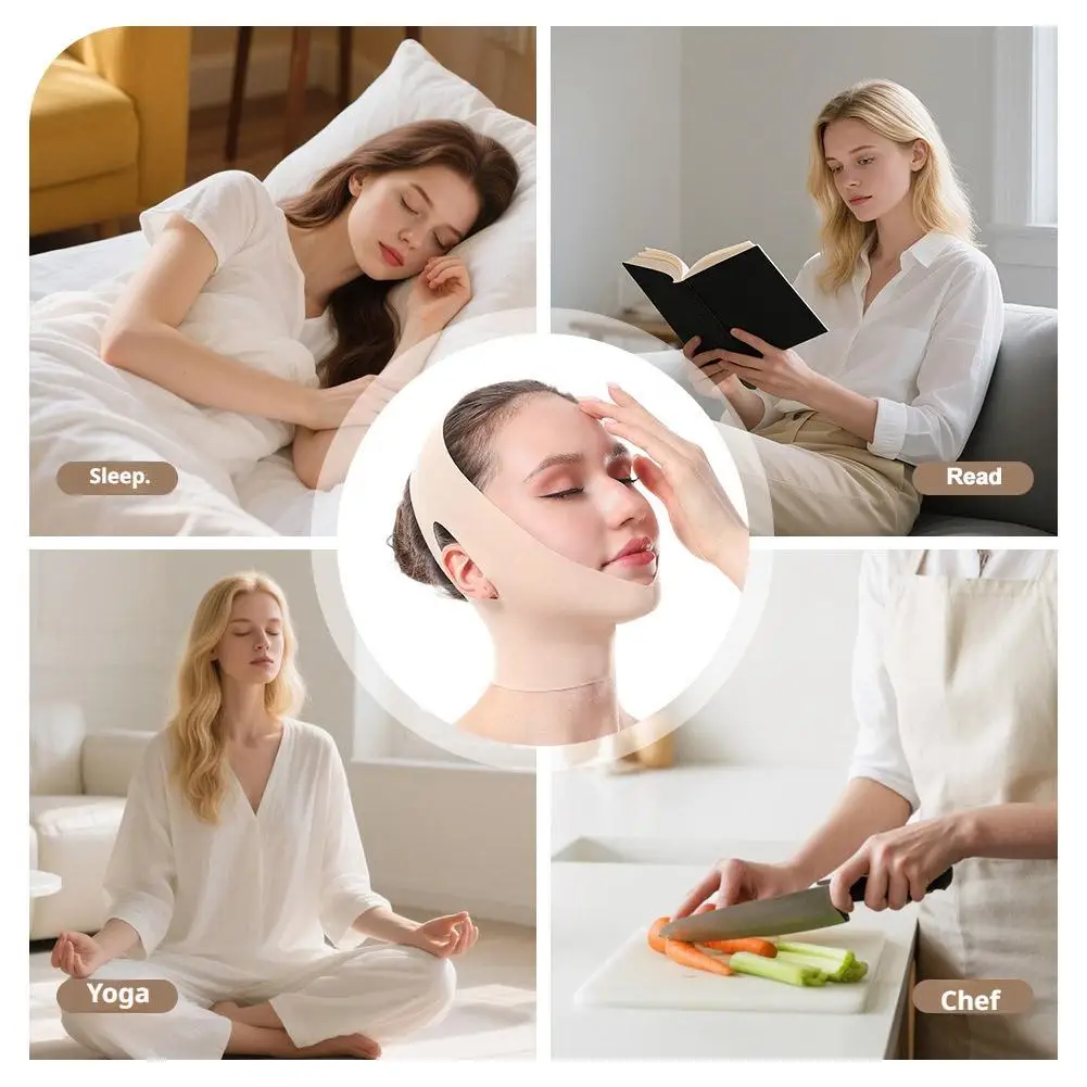 حزام رفع الوجه على شكل حرف V، قناع الوجه، ضمادة رفع الخد، مخفض الذقن المزدوج، ربط الوجه للنوم قابل للتنفس #5