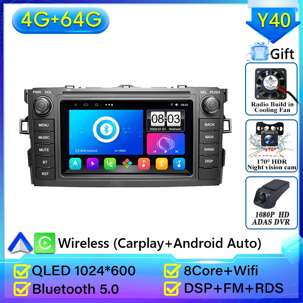 Voor Toyota Auris Corolla 2006-2012 Autoradio Navigatie GPS Android Auto Stereo Scherm Video Carplay Video Geen 2din Video