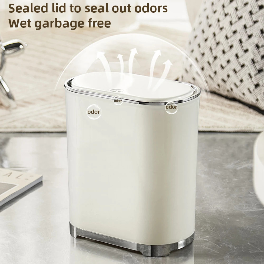 Press Bathroom Trash Can with Lid Light Luxury Toilet Narrow Waste Bins Living Room Waterproof Garbage Can Kitchen Dustbin