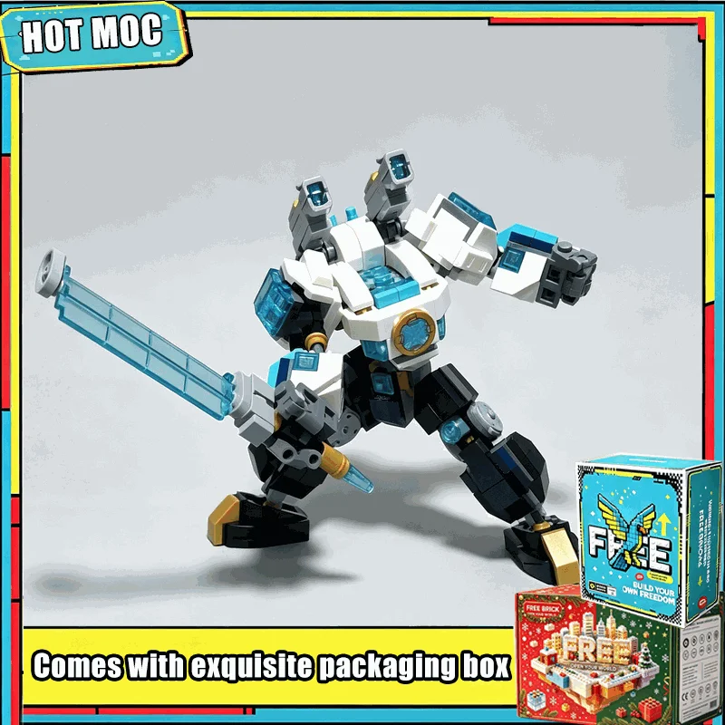 357PCS Ice Warrior Battle Mech Robot Model MOC Building Blocks Set DIY Assembly Blue Armored Figure Educational Creative Gifts
