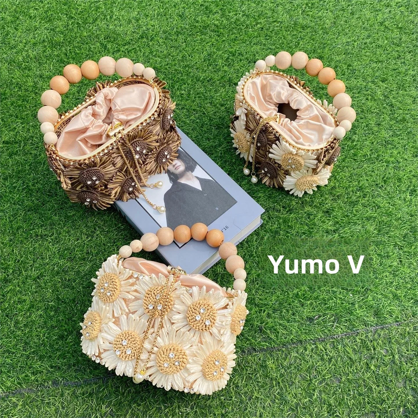 Sweet Suower Hanrted Beaded iny حجر الراين سلسلة Buet حقيبة يد تصميم الأزهار الفتيات حقيبة Faion عادية