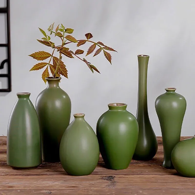 Green Vase Ceramic Living Room Flowers Pot New Year Tabletop Vase Decoration Household Zen Decoration Vases ваза Jarrones