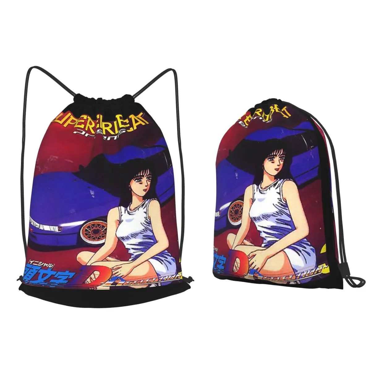 Initial D Mako Super Eurobeat Anim Backpacks Fashion Drawstring Bags Sundries Bag Book Bags for Man Woman Students