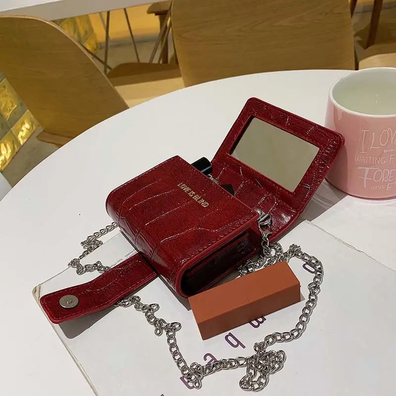 مرآة من البولي يوريثان مع حقيبة أحمر شفاه صغيرة محمولة وحقيبة تخزين مسحوق أحمر الشفاه مع مرآة مكياج وحقيبة مستحضرات التجميل #3