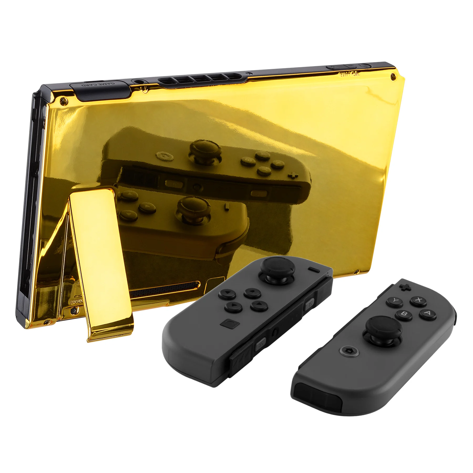 EXtremeRate-Plaque arrière personnalisée pour console Nintendo Switch, boîtier de remplacement bricolage, coque chromée, support de déclinaison, or