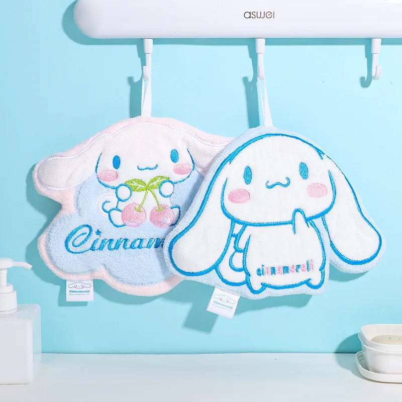 Sanrio Cinnamoroll Anime Plush Cleaning Towel Hanging Hand Towels Loops Quick Dry Soft Absorbent Microfiber