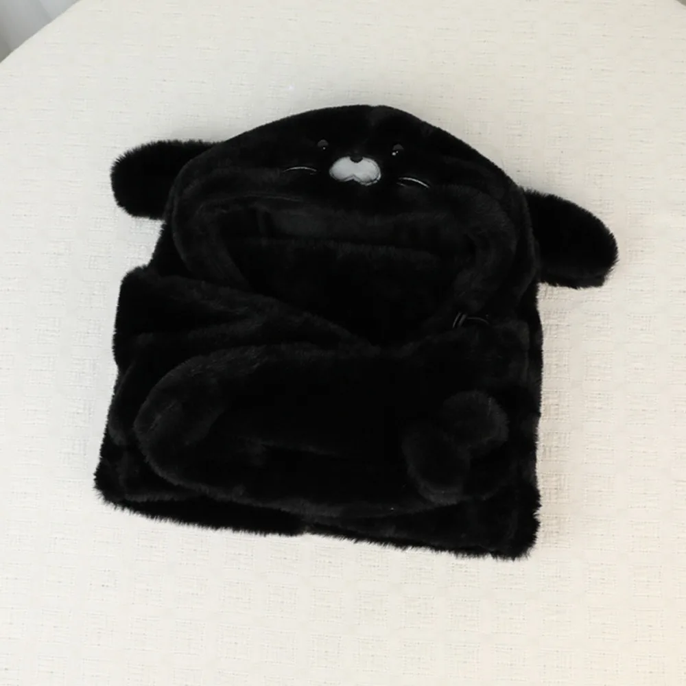Simple Fleece Seal Plush Hooded Scarf 3 in 1 Cute Mask Pullover Hat Warm Beanie Earflap Hat Streetwear