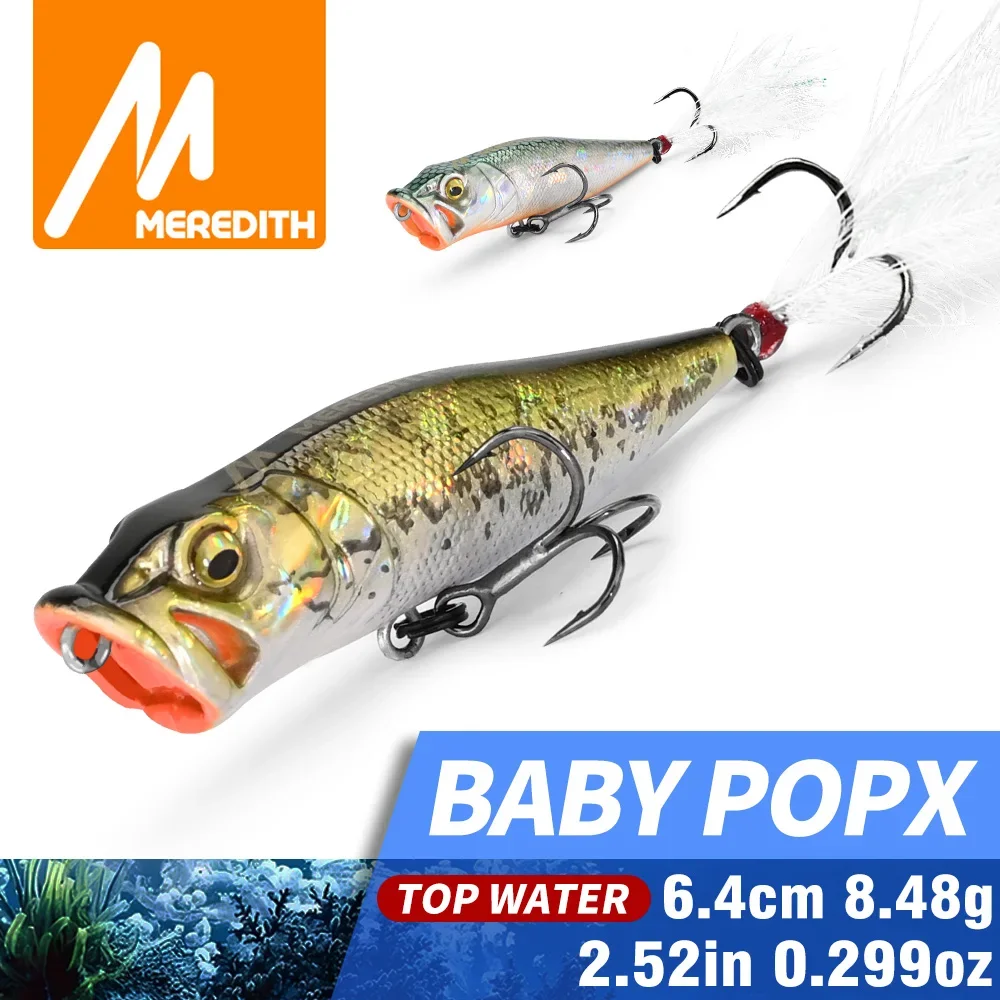 MEREDITH Señuelo Artificial Flotante Topwater Popper 8.48g 64mm para Pesca de Lubina, Perca y Lucio
