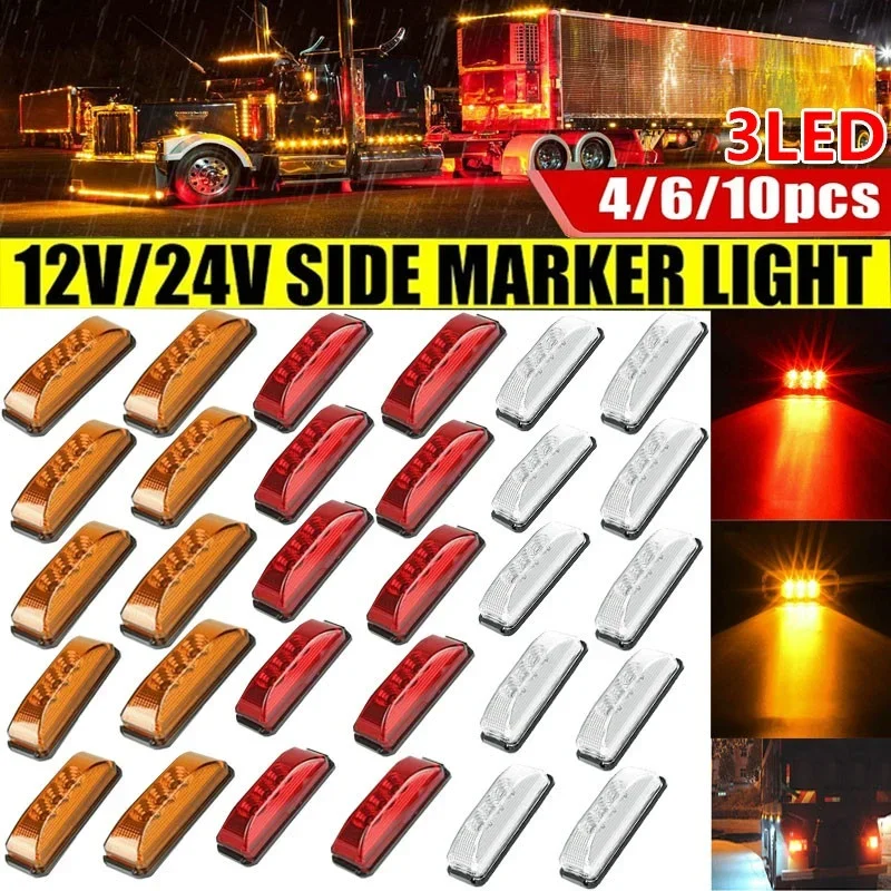 10/8/4/2 Pcs 12-24V 3LED Car Side Marker Light Indicators Brake Tail Turn Signal Lights Clearance Light SUV Lorry Side Light