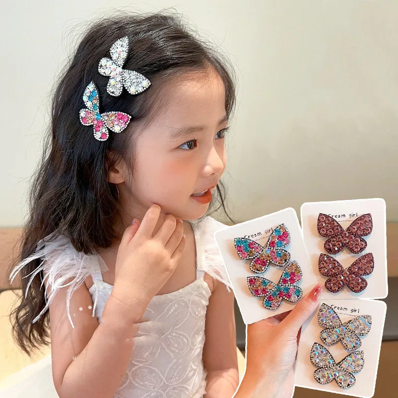 

2Pcs Shiny Rhinestone Hair Clips Sweet Girls Bangs Clip Butterfly Barrettes Children Hairpins Princess Kids Hair Accessories
