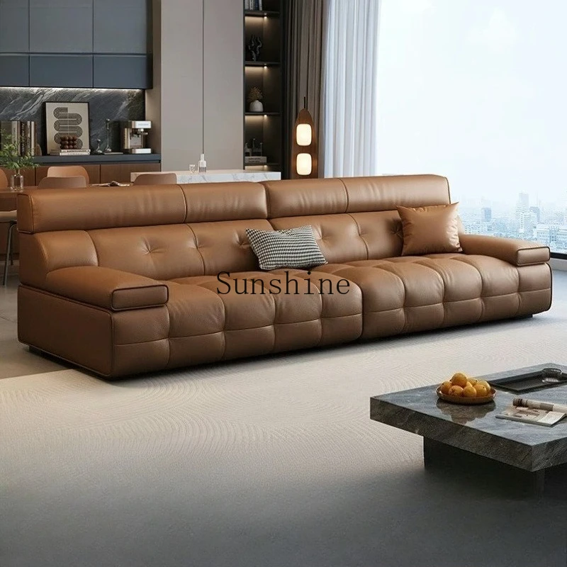 Italian modern simple living room small family high backrest first layer cowhide straight row sofa