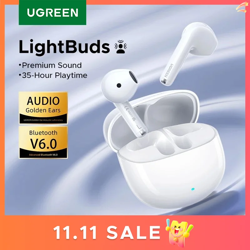 UGREEN LightBuds TWS Earphones Bluetooth 6.0 Wireless Headphones APP Spatial Audio Earbuds 4-Mic Call Noise Reduction 35 Hours