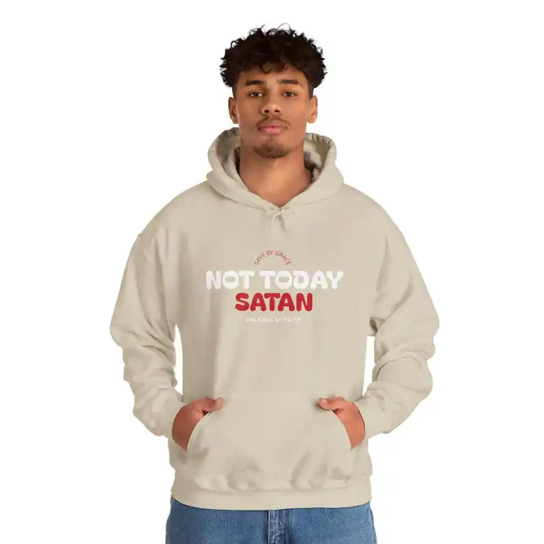 Not Today Satanic Hoodie: Unisex Heavy Blend Sweatshirt, Spiritual Humor Hoodies Vintage Sweatshirts Casual Long Sleeve Hooded