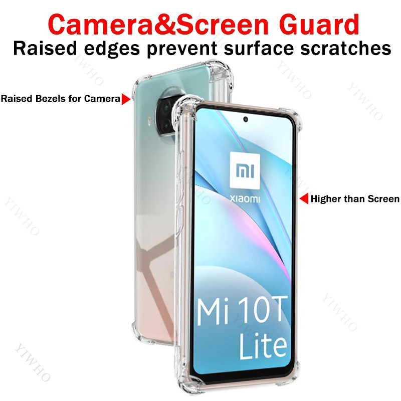 Clear Phone Case for Xiaomi Mi 10T Lite 5G M2007J17G Thickened Transparent Case for Xiaomi 10 T Shockproof Anti-scratch Covers