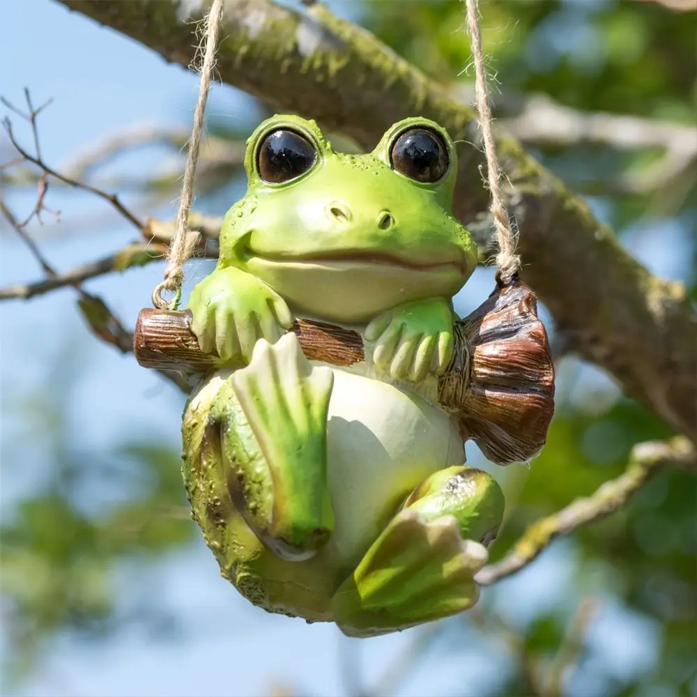 Cute Resin Garden Decoration Crafts Ornaments Hanging Swing Frog Home Decor for Garden Outdoors