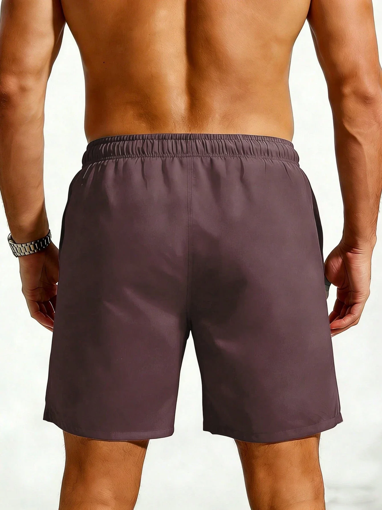 

Мужские однотонные пляжные шорты с завязками на талии и карманами, летние