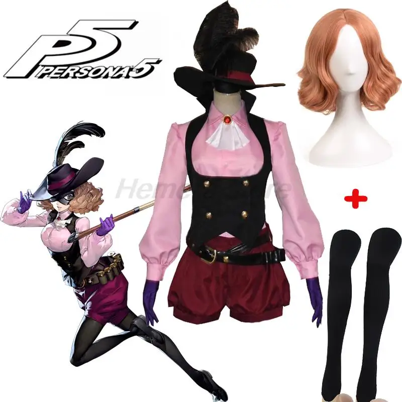 Costume Cosplay Personnona 5 Noir Haru Okumura pour Adulte, Ensemble Complet avec Chapeau et Chaussettes, Tenue sur Mesure