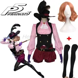 Anime 5 Noir Haru Okumura Cosplay Costume Full Set With Hat Socks Adult P5 Noir Haru OkumuraCostumes Outfit Custom made