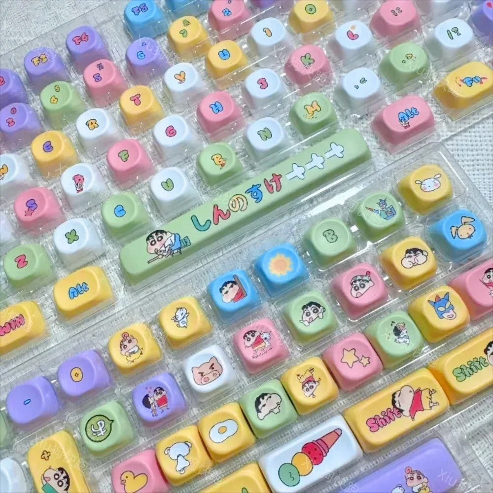 GEFENSI Colorful Cute Crayon MOA Keycap Set PBT 135 Keys Cartoon For MX Switch 60/84/90/104/108 Layout Mechanical Keyboards
