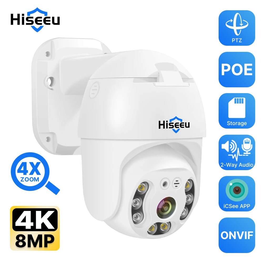 

Hiseeu 4K POE PTZ IP Camera 4X Digital Zoom 4MP/5MP/8MP Two Way Audio Waterproof Video Surveillance Security CCTV Cameras