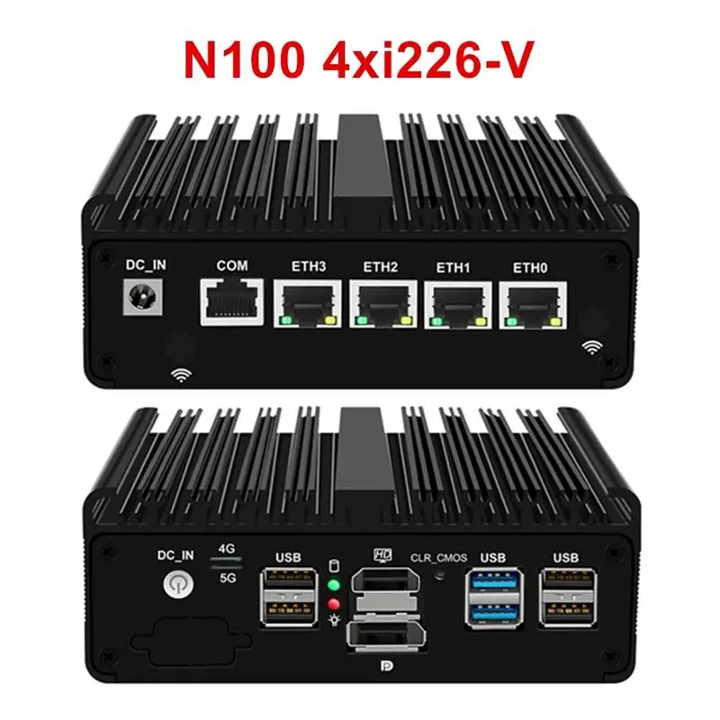 To 4x i226-V 2.5G LAN 12th Gen Intel N100 Firewall Router N5105 N6000 J5040 NVMe Fanless Mini PC Barebone Computer Proxmox