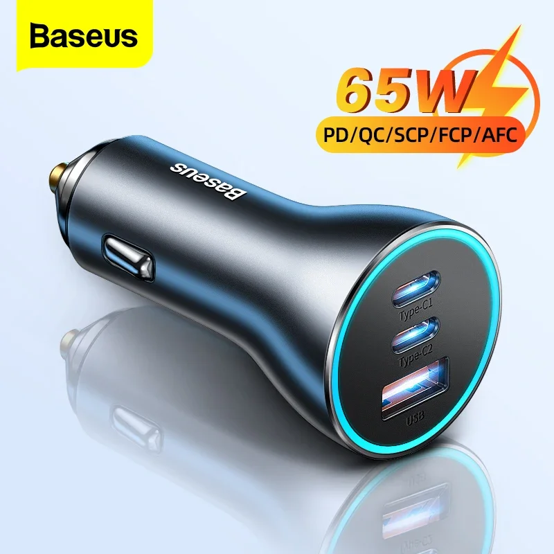 Baseus 65W USB Type C Car Charger Quick Charge QC 4.0 PD 3.0 Fast Charge Charger in Car For iPhone 13 Pro Xiaomi Samsung Huawei