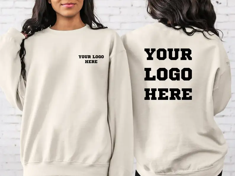 2 Side Custom Logo Sweatshirt Your Business Logo or Brand Logo Sweatshirt Women Men Crewneck Thin Fleece Solid Color Design Tops