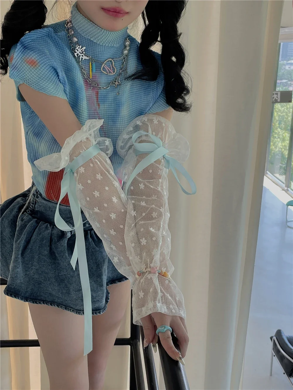 Sweet Girl Lace Sun Protection Oversleeve Flower Ribbon Versatile Oversleeves Girl Heart Summer New Transparent Arm Warmers