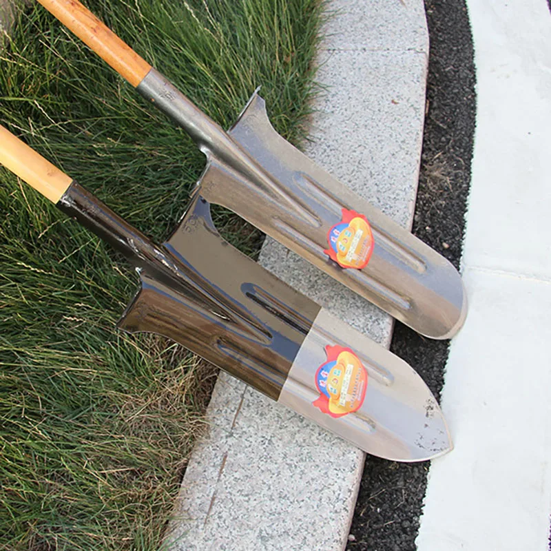 Outdoor digging pit iron tip shovel multi-function with pedal extension shovel round head shovel garden shovel
