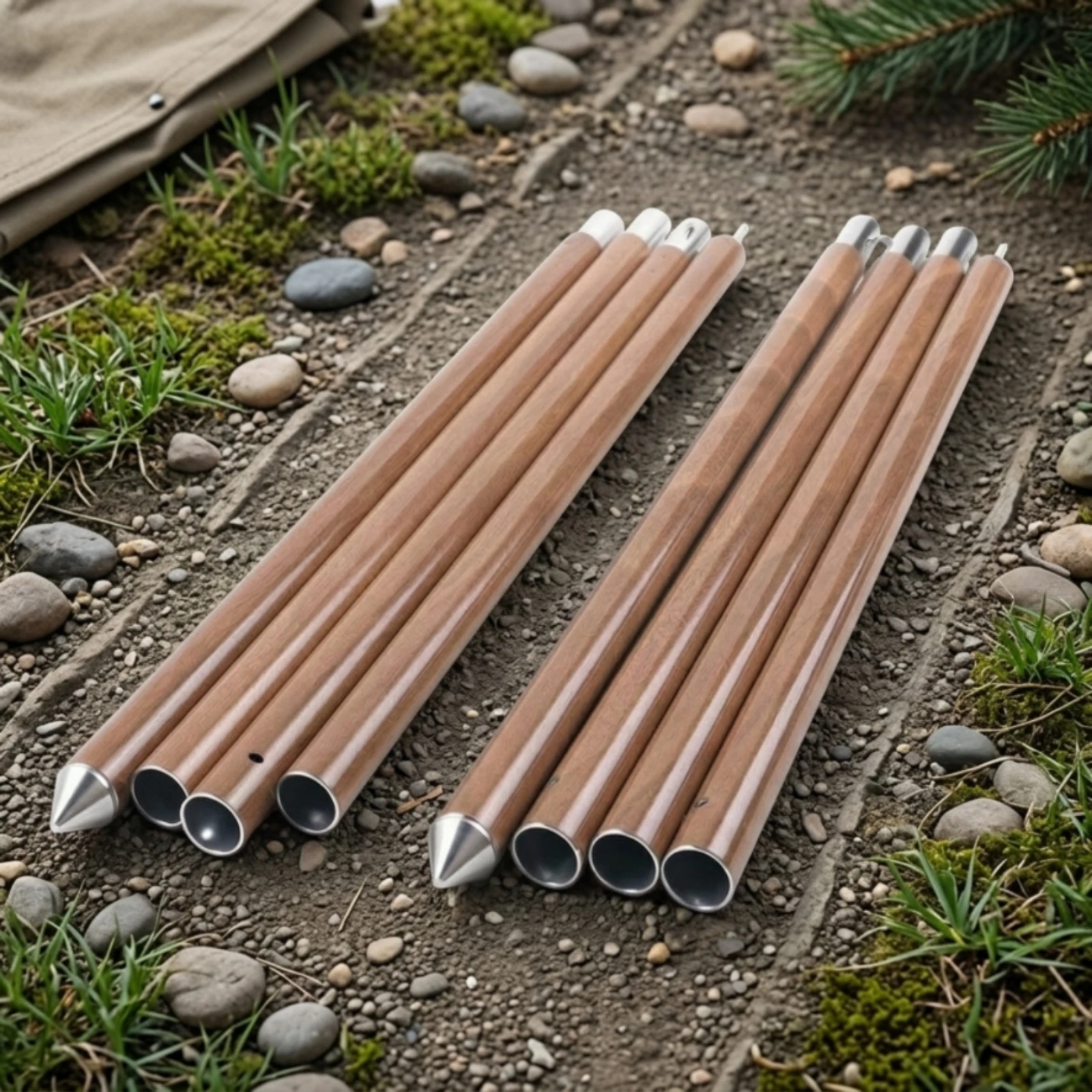 Tarp Pole with Carrying Bag Wood-Grain Segmented Tent Pole Long Storage Bag Aluminum Alloy Canopy Poles Compact for Campers