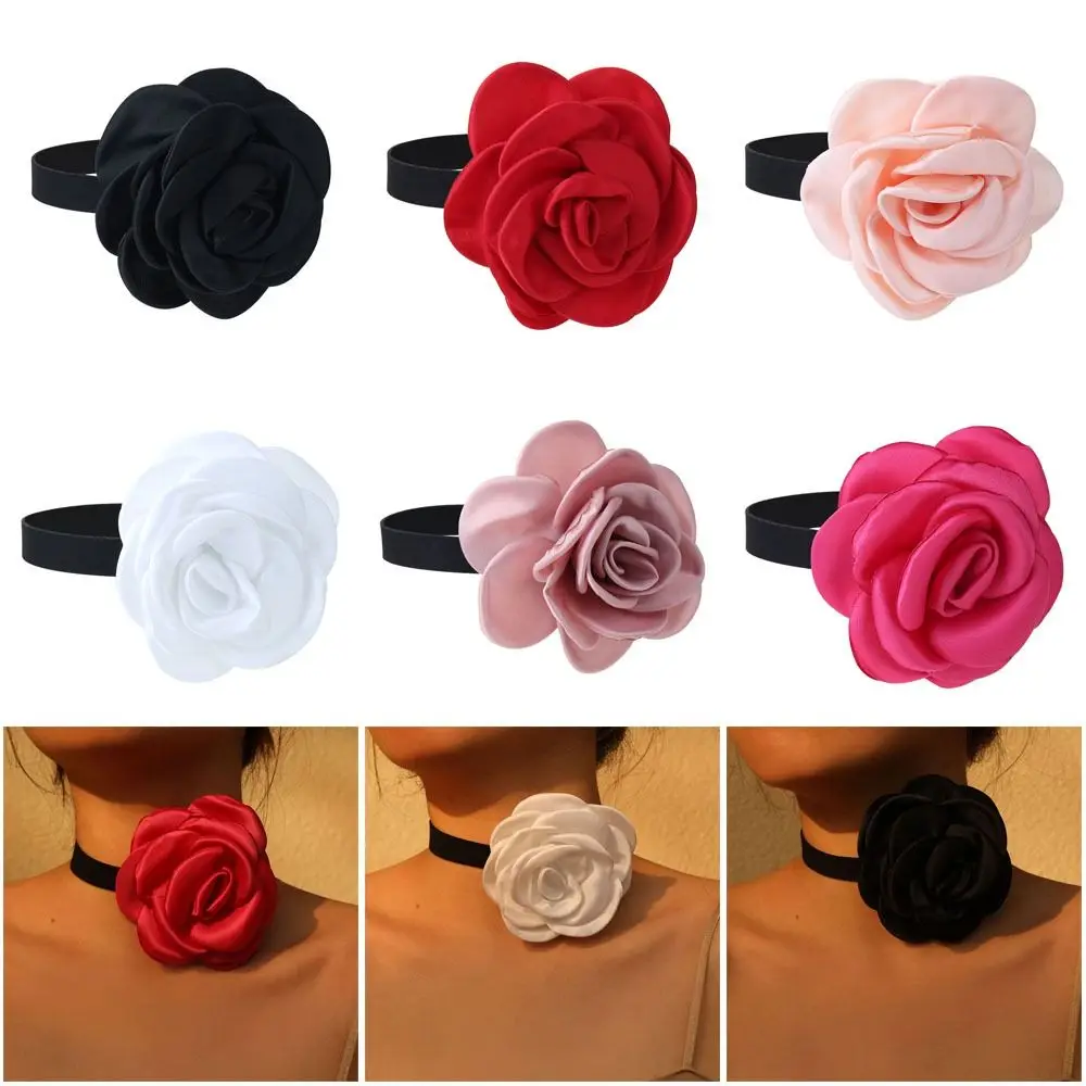 Long Rope Flower Choker Fashion with Large Flower Adjustable Wedding Necklace Neck Accessories Choker Necklace Women