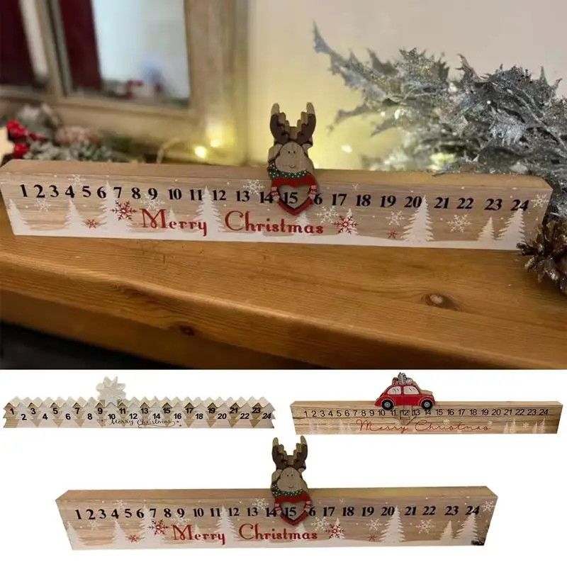 24 Days Countdown Tabletop Decoration Wooden Ruler Shape Christmas Decor Tabletop Decoration Snowflakes 24Days Advent Calendars