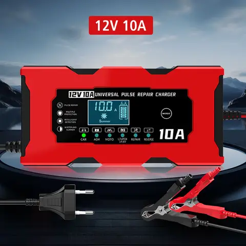 12V 10A 14.6V 10A 철 리튬 충전기 디지털 LCD 디스플레이 자동차 배터리 충전기 펄스 수리 EU/US 플러그 스마트 배터리 충전
