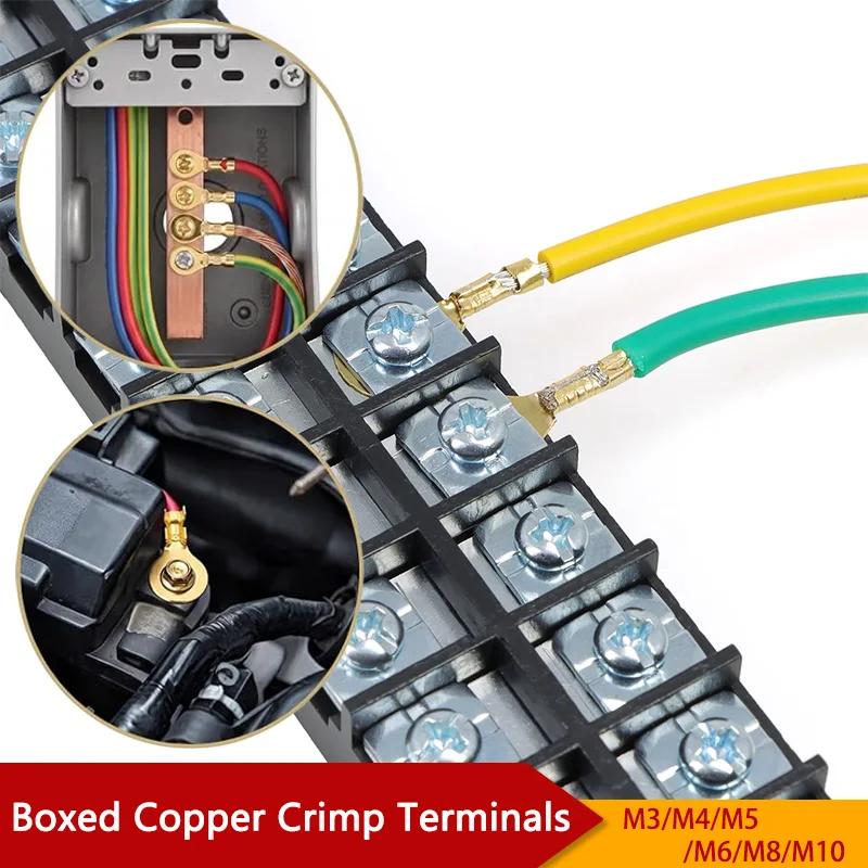 DJ431 Lugs Terminals M3/M4/M5/M6/M8/M10 O-type Cold-Pressed Copper Tab Wiring Nose Combination Round Terminal Block Boxed Sets