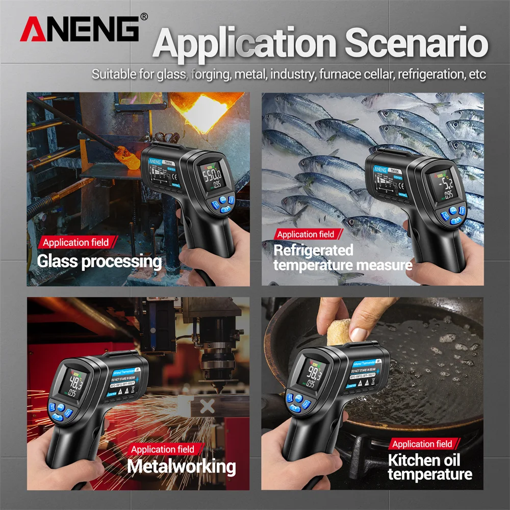 ANENG TH104 Termometro a infrarossi Misuratore di temperatura laser -50~550 ℃   Pistola per temperature senza contatto con schermo inverso VA anche