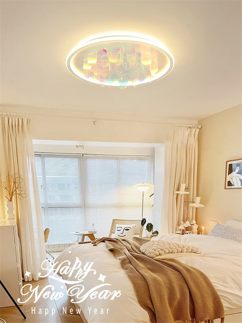 

Nordic Rainbow LED Round Ceiling Lights Bedroom Living Room Study Modern Three-color Dimming Creative Home Decor Ceiling Lamps