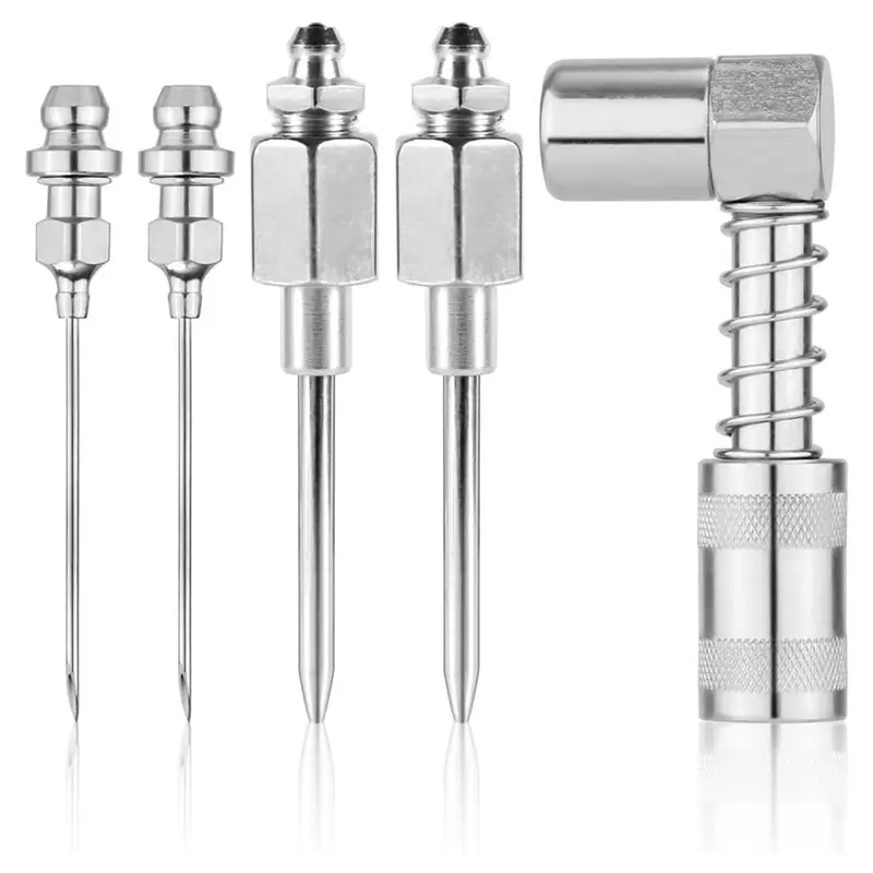 AA94-Grease Fitting Nozzle 5Pcs Grease Needle Kit,90 Degree Grease Coupler Needle Grease Injector Needle Tip