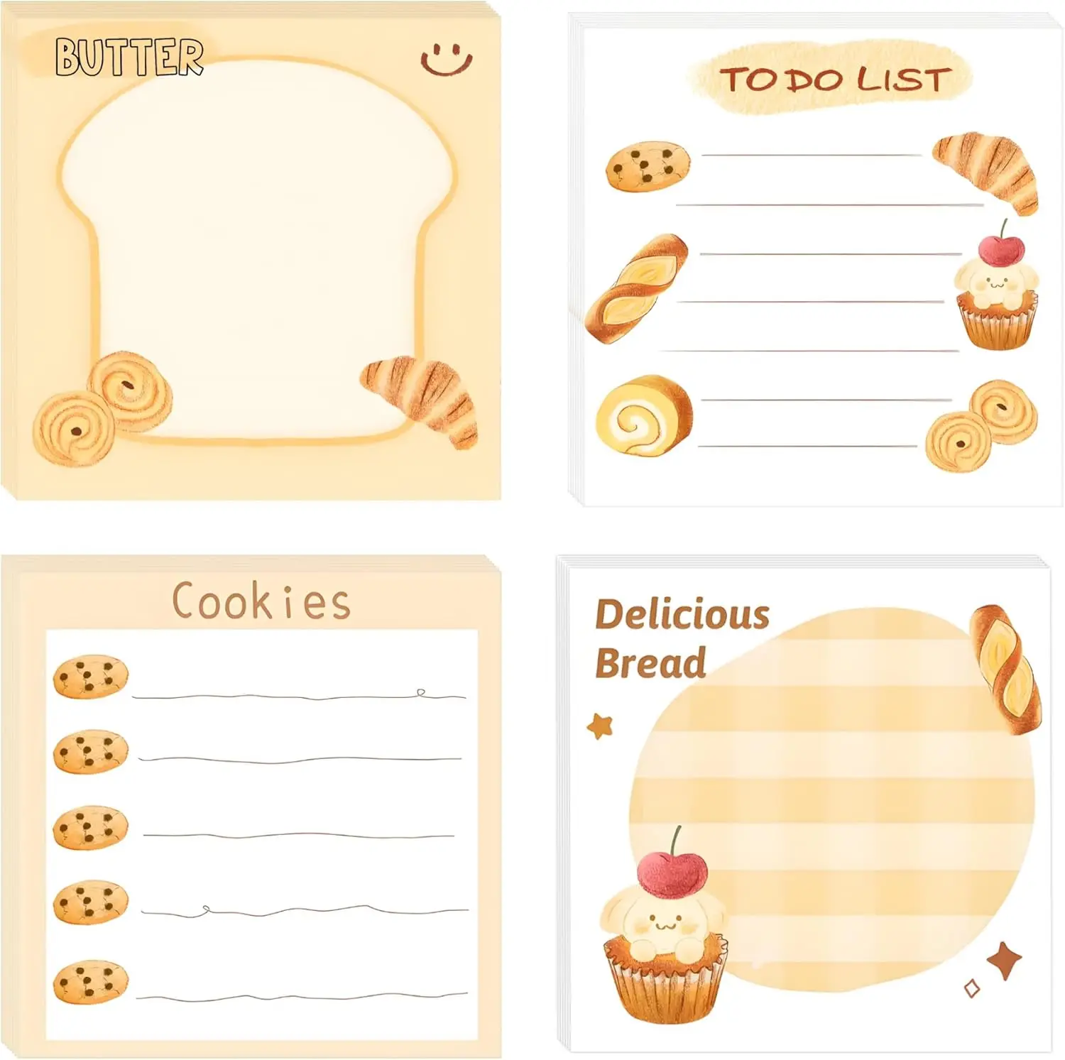 

3x3 дюйма тема выпечки хлеба милые липкие заметки список дел блокноты обратно в школьные принадлежности полностью 200 страниц для офиса и дома