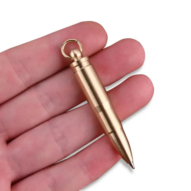 Mini Brass Pen Natural Handmade Ballpoint Pen Classic Signature Pen Smooth Writing Cool Keychain Useful Gadgets for Camping