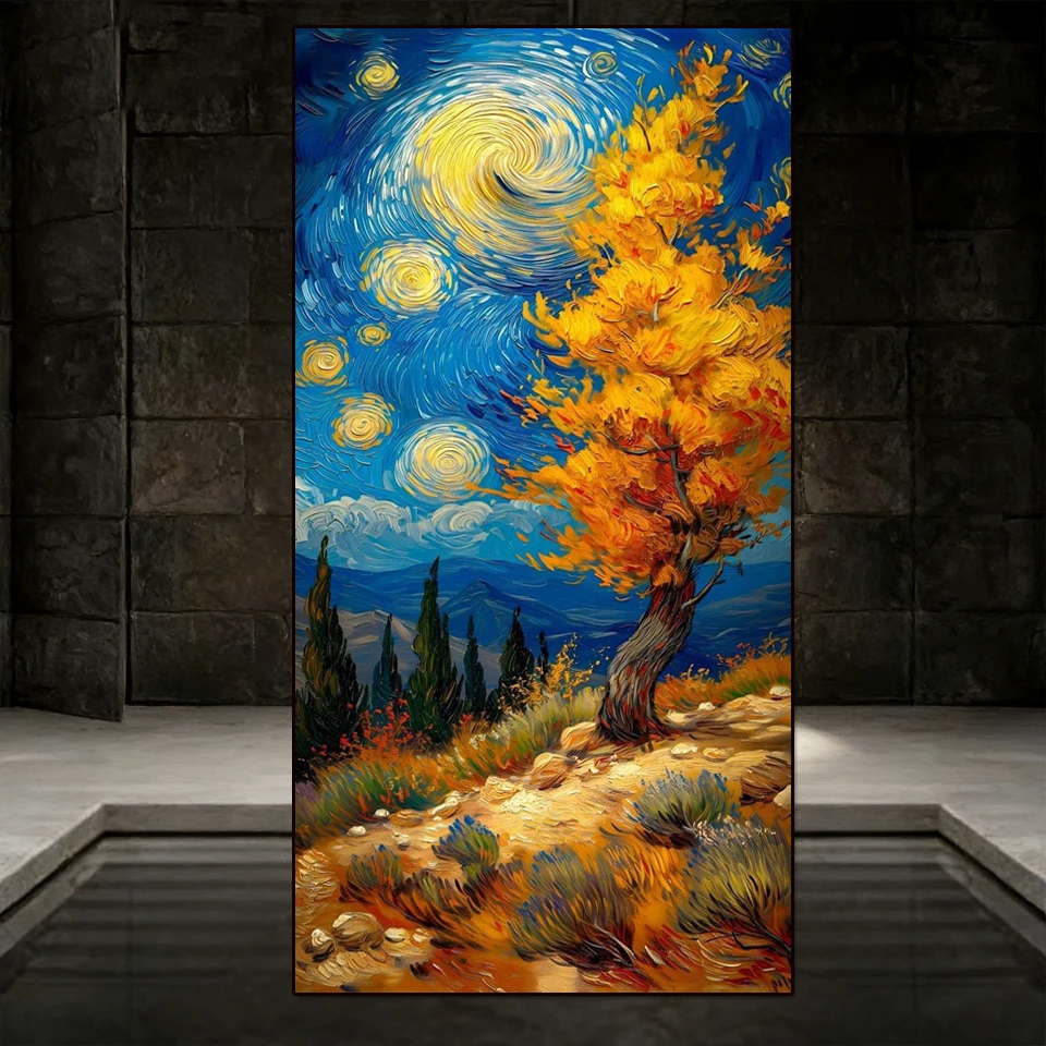 

5D DIY Diamond Painting 2026 Full Diamond Mosaic Van Gogh Starry Night Style Autumn Tree Artwork Embroidery Kit Home Decor Gift