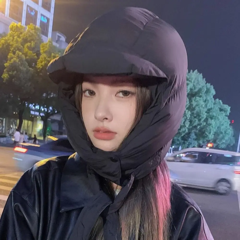 Czapka typu balaclava w stylu koreańskim Harajuku, jednolita, ocieplana, wkładana przez głowę, wiatroodporna, zapewniająca ciepło, z ochroną na uszy, męska.