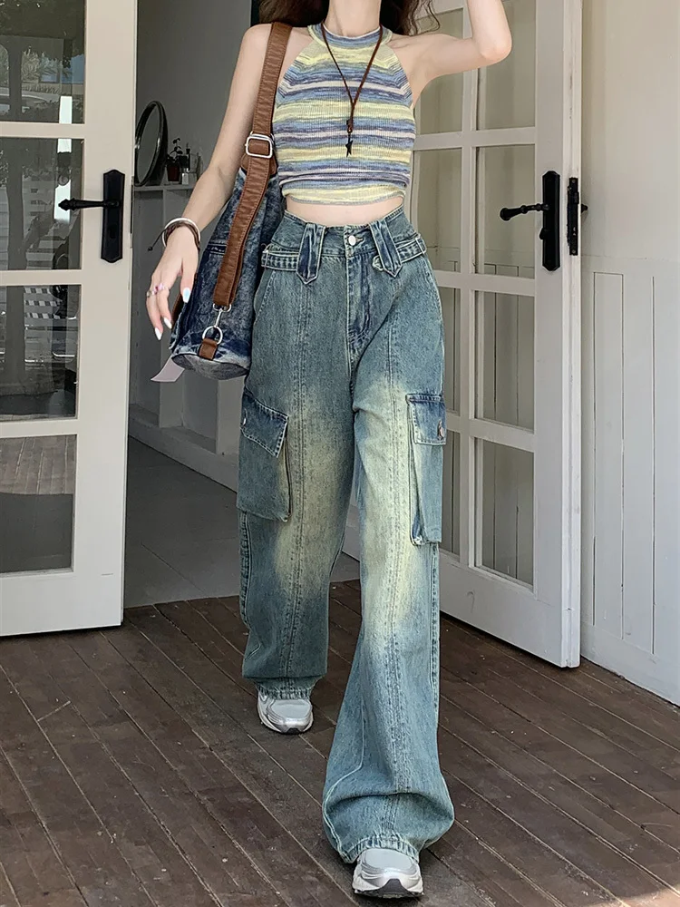 

Korean Fashion Baggy Pants Women 2023 Summer Vintage High Waist Jeans Casual Straight Wide Leg Denim Trousers Lady Outdoor