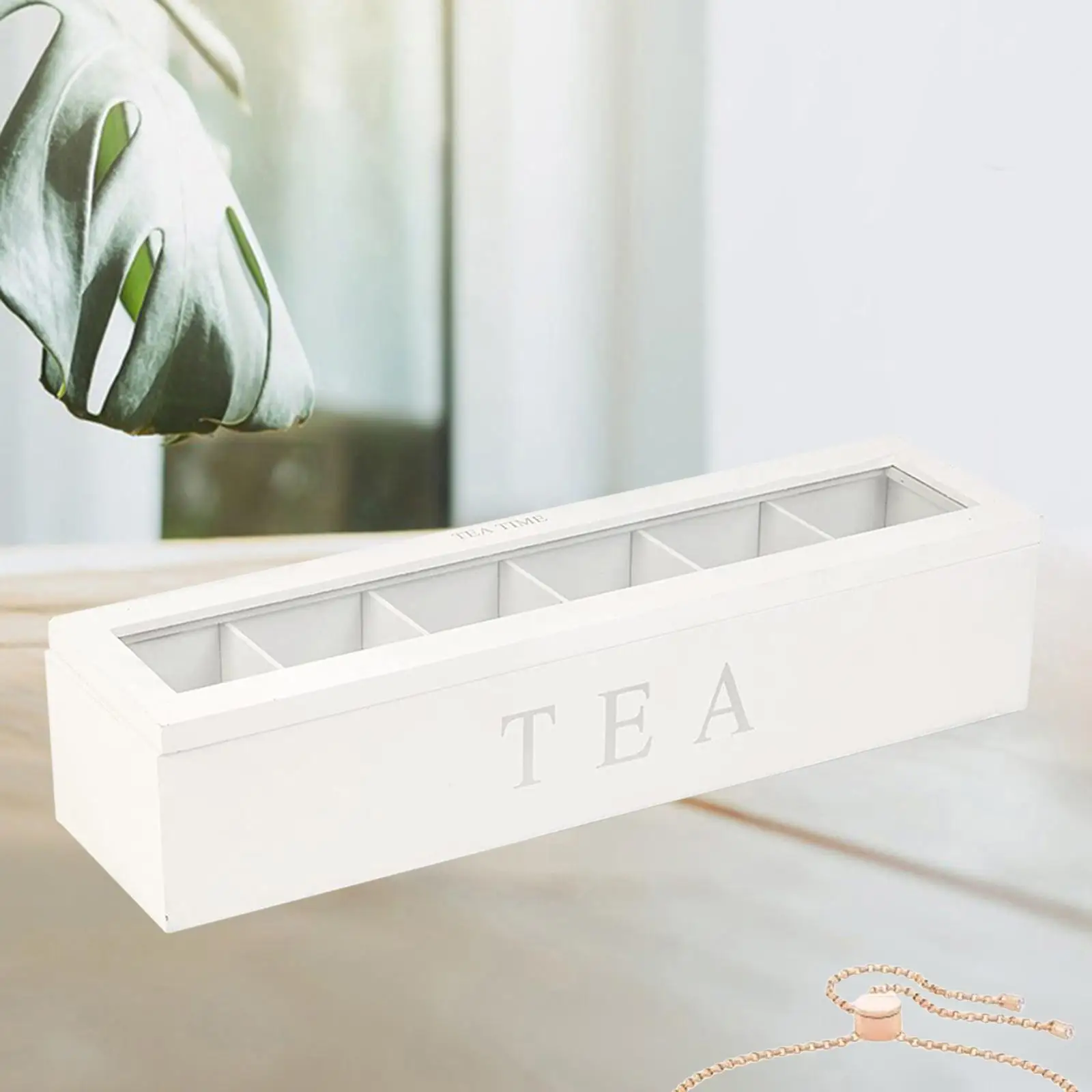 New Wooden Tea Box With Lid 6 Compartment Retro Style Coffee Tea Bag Storage Holder Organizer For Kitchen Cabinets Home Kitchen