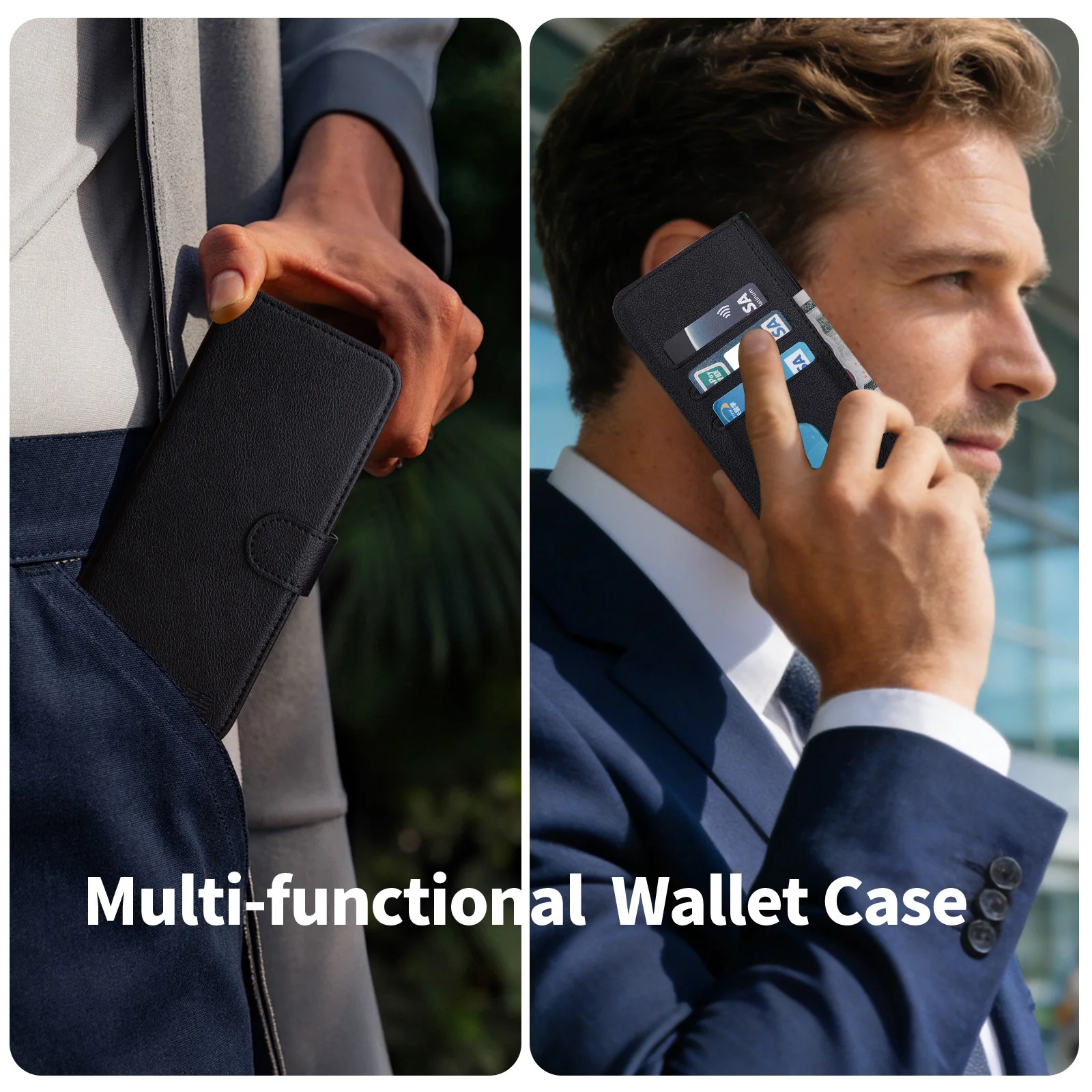 Book Wallet PU Leather Case Cover ForPixel 10A,Flip Case With RFID Blocking Card Slots,Magnetic Closure and Built In Stand-Black