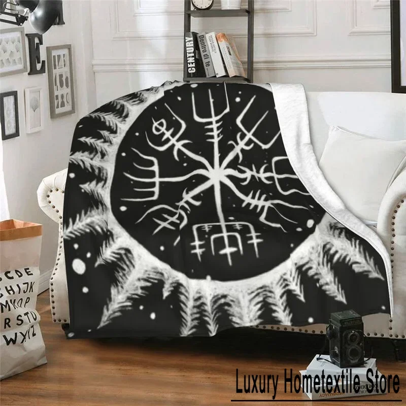 Viking Dragon Vegvisir Rune Series Blanket Flannel Super Soft Fleece Throw Blankets Warm for Bedroom Couch Sofa