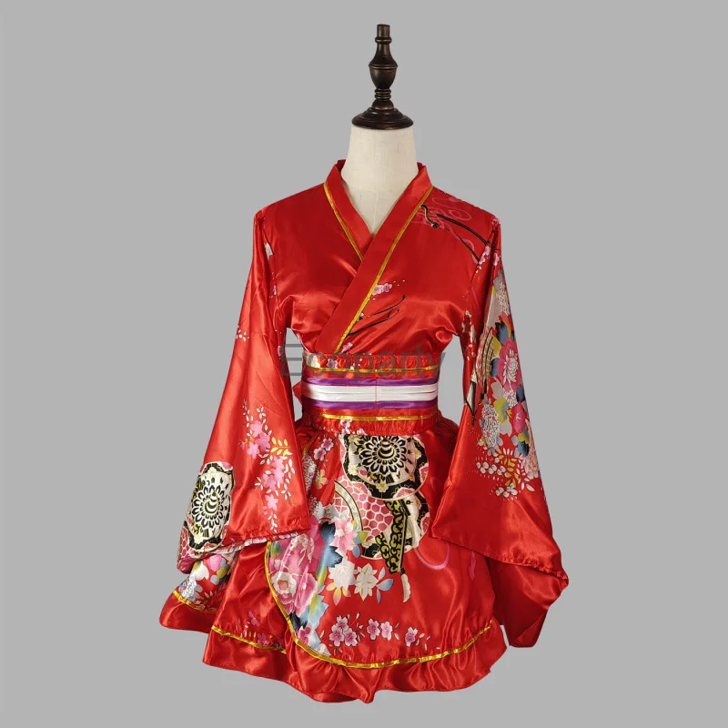 Gaun Kimono kostum tradisional Jepang untuk wanita Sakura Yukata Haori kostum Cosplay Anime gadis Kawaii Jepang kostum pertunjukan panggung