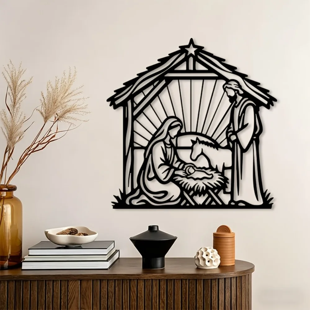 CIFBUY Jesus Nativity Metal Wall Art Iron Religious Statue Modern Home Indoor Outdoor Room Decoration Gift Plaque