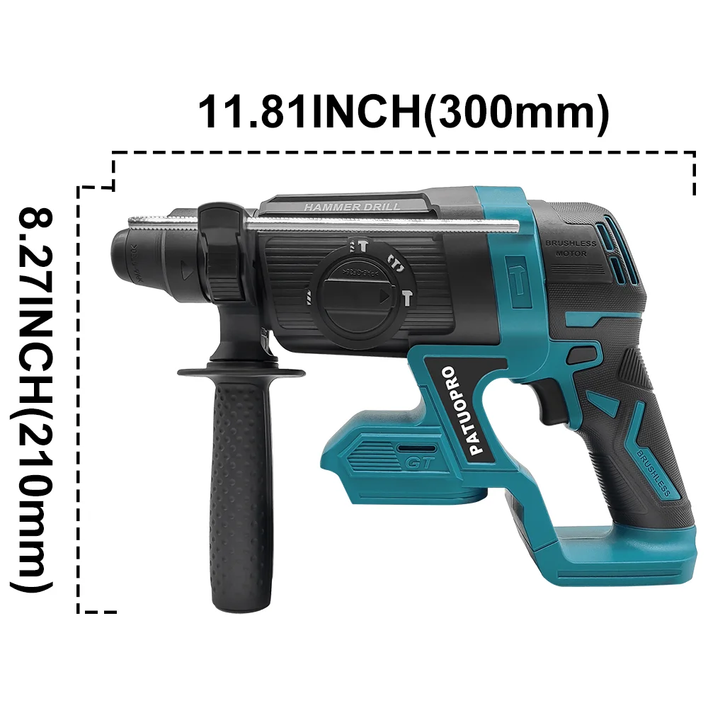 PATUOPRO 26MM Brushless Electric Hammer 4-Mode SDS Rechargeable Multifunctional Rotary Drill Power Tool For Makita 18V Battery